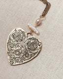 Keshi Pearl Large Heart Pendant Necklace