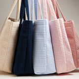 Luxe Terry Irregular Grid Pattern Tote Bag