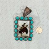 Copper metal with blue turquoise stone triangle cowboy Pendent: MUTI COWBOY
