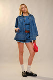 Embroidery Detailed Over Sized Denim Jacket: MED WASH