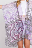 Paisley Flower Print Kimono: Purple