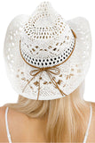 Coastal Cowgirl Boho Shell Woven Cowboy Hat: White