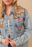 Garment Washed Snap Up Rodeo Denim Jacket: LIGHT WASH