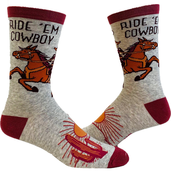Men's Ride Em Cowboy Socks Horse Cool Saying Guys: Mens (9-11) / Grey