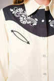 Embroidered Contrast Yoke Western Shirt: CREAM BLACK