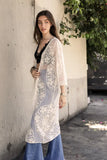 Contrast Mesh Cotton Lace Longline Kimono - Ivory