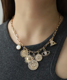  Celestial Coin and Charm Necklace Moon and Sun Charms