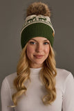 Panache - Olive & Beige Deer Patterned Pom Hat