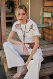 Embroidered Shoulder Western Yoke T-Shirt: OFF WHITE