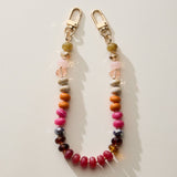Mixed Bead Bag Keychain with Gold Clasps: Pink