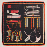 Silk Square Scarf with Equestrian Saddle & Tack Print: Black