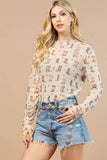 ANGIE WESTERN BOOTS PRINT SEMI SHEER MESH TOP: Beige