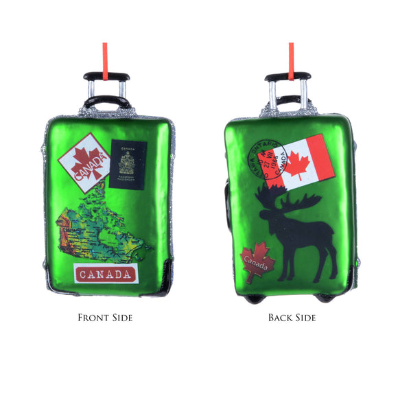 Glass Suitcase Ornaments w/Canada Decals