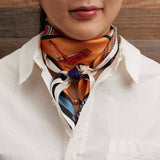 Silk Square Scarf with Equestrian Saddle & Tack Print: Orange
