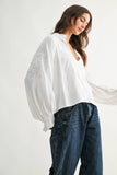 Boho-Chic Embroidered White Peasant Blouse: OFF WHITE