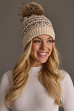 Panache - Cream & Pink Floral Pattern Pom Hat