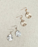 Hammered Teardrop & Freshwater Pearl Dangle Earrings: Silver
