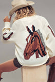 Western Horse Intarsia Cardigan: IVORY
