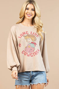 MICAH LONG LIVE COWGIRLS GRAPHIC SWEATSHIRT: KHAKI