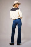 Embroidered Contrast Yoke Western Shirt: CREAM BLACK