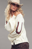 Western Horse Intarsia Cardigan: IVORY