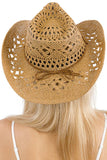 Coastal Cowgirl Boho Shell Woven Cowboy Hat: Tan