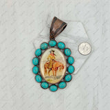 Copper metal with blue turquoise stone oval cowboy Pendent: BLUE COWBOY