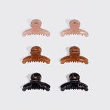 Recycled Plastic Mini Arched Clips 6pc Set - Soft Pink, Mocha & Black