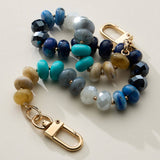 Mixed Bead Bag Keychain with Gold Clasps: Blue