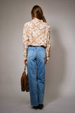 Western Printed Long Sleeve Button-Up Shirt: OFF WHITE RUST