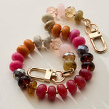 Mixed Bead Bag Keychain with Gold Clasps: Pink