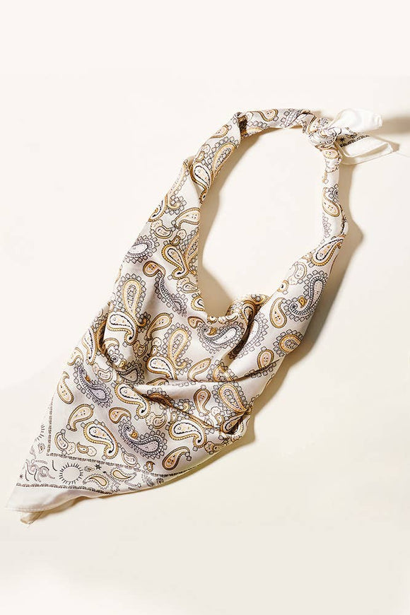 Paisley Pattern Square Silky Scarf: Ivory