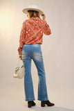 Western Printed Long Sleeve Button-Up Shirt: OFF WHITE RUST