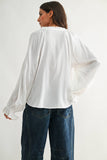 Boho-Chic Embroidered White Peasant Blouse: OFF WHITE