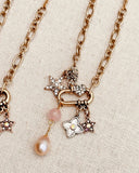 Rose Quartz Gemstone Charm Necklace with Pearl – Gold