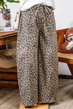 Fashion-W Leopard Drawstring Waist Pocketed Wide Leg Jeans