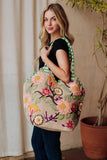 Green, Navy & Multicolored Floral Tote