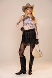 Horse Pack Print Pearl Edge Mesh Top: SAND