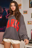 'PARIS' Graphic French Terry Oversize Top: CHARCOAL