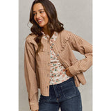 Mini Checkered Button Down Ruffled Jacket: BROWN )