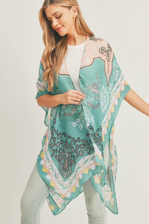 Boho Print Kimono: Turquoise