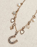 Gold Pearl & Rhinestone Lucky Charms Necklace