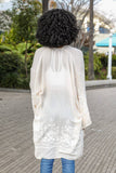 Embroidered Floral Vine Lightweight Kimono - Long Sleeve: Cream