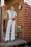Embroidered Shoulder Western Yoke T-Shirt: OFF WHITE