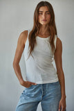 Knit Cotton Ribbed Round Neck Sleeveless Tank Top: Taupe
