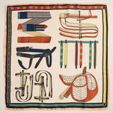 Silk Square Scarf with Equestrian Saddle & Tack Print: Orange