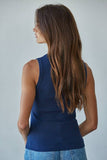 Knit Cotton Ribbed Round Neck Sleeveless Tank Top: Taupe