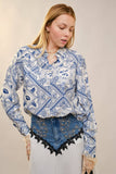 Western Printed Long Sleeve Button-Up Shirt: OFF WHITE RUST