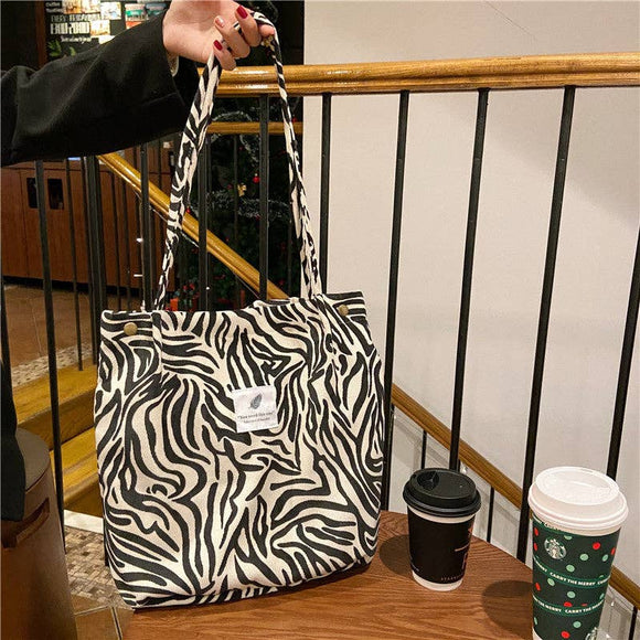 Funkyrel Printed Corduroy Canvas Tote Bag: ZEBRA