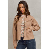 Mini Checkered Button Down Ruffled Jacket: BROWN )